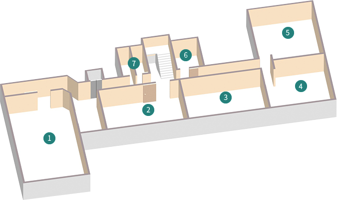 본관 3층 배치도같은 경우에는 계단을 기준으로 시계방향으로 6 문서고, 5 평생교육과, 4 재무과, 3 정보통신실, 2 산림소득과, 1 대회의실, 7 화장실이 위치해 있습니다.